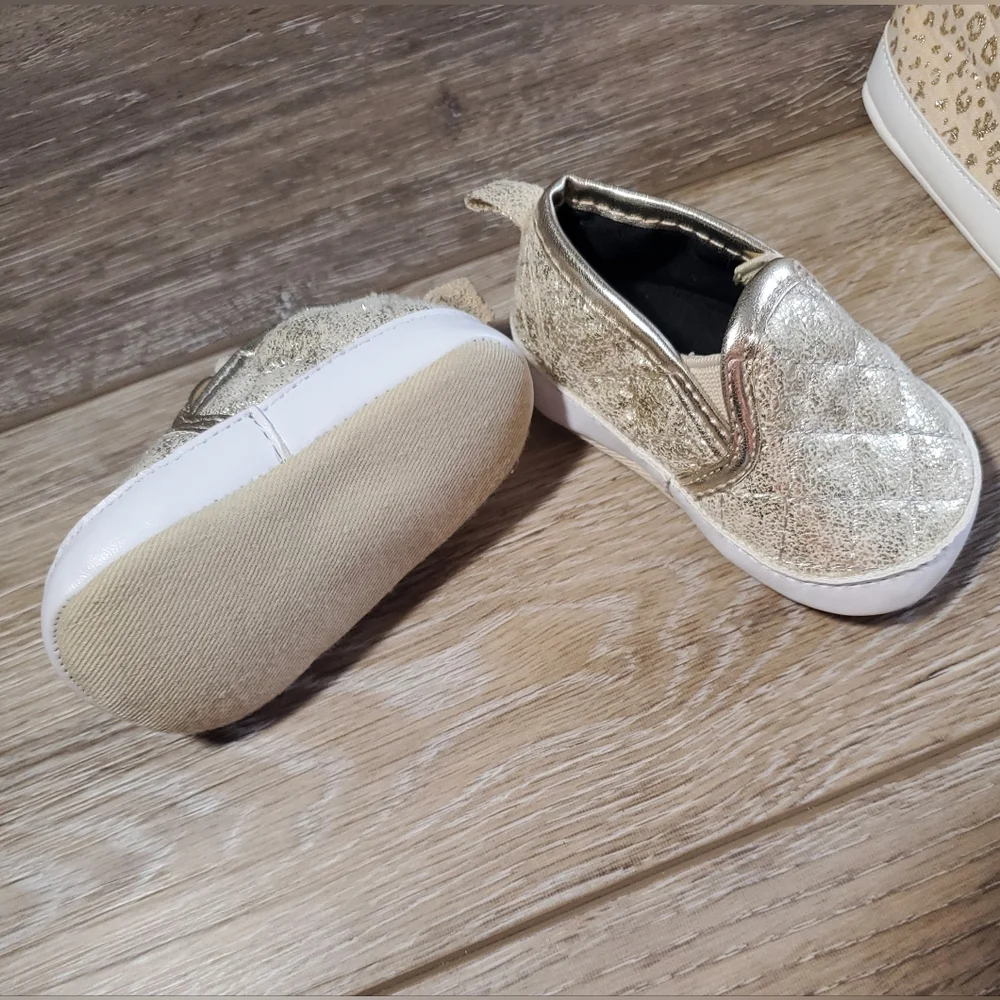 Koala Kik Baby's Crackled Gold Quilted Loafers Slip-on Shoes Size 1
